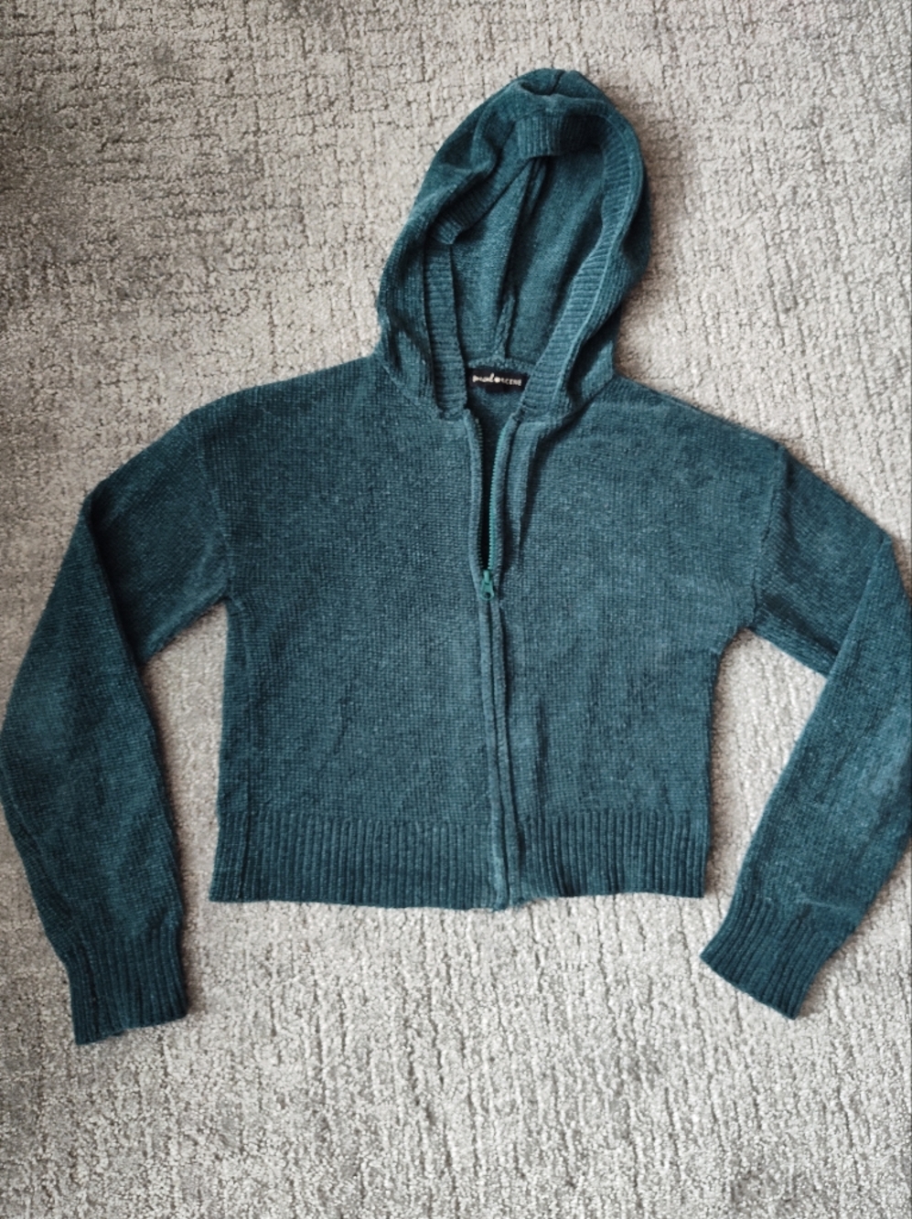 Cropped Dark Green Zip Up Hoodie